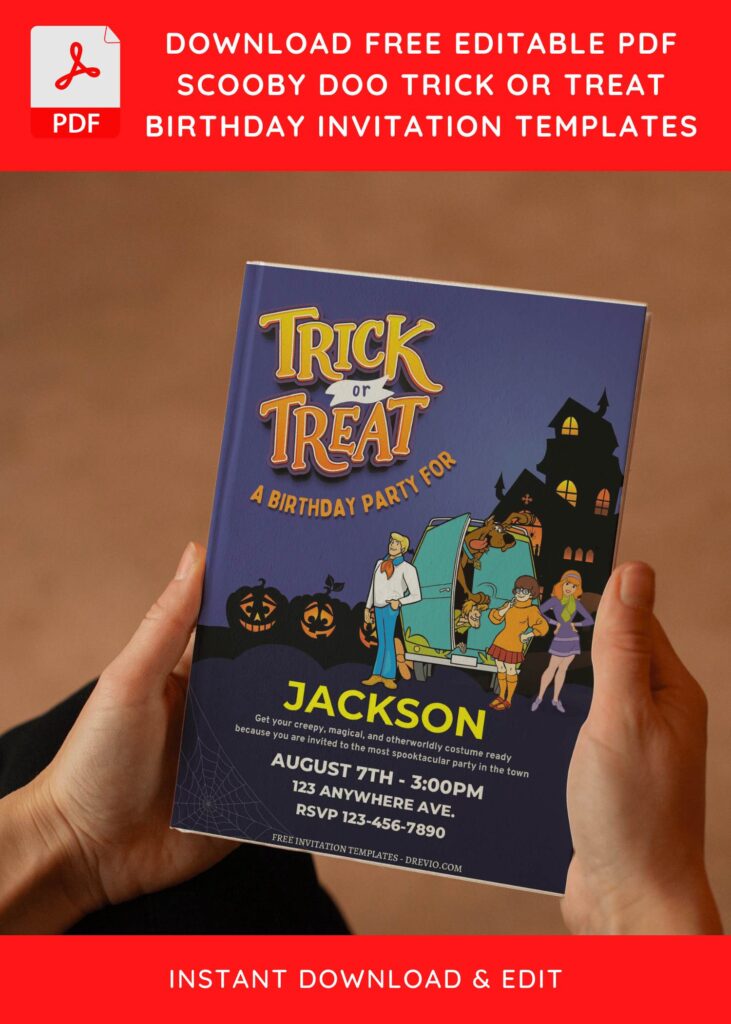 (Free Editable PDF) Spooky Scooby Doo Trick Or Treat Birthday Invitation Templates E