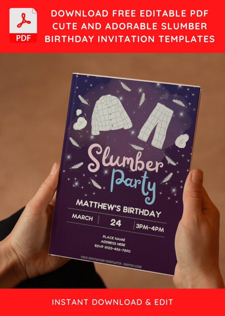 (Free Editable PDF) Sparkling Cute Slumber Party Invitation Templates E