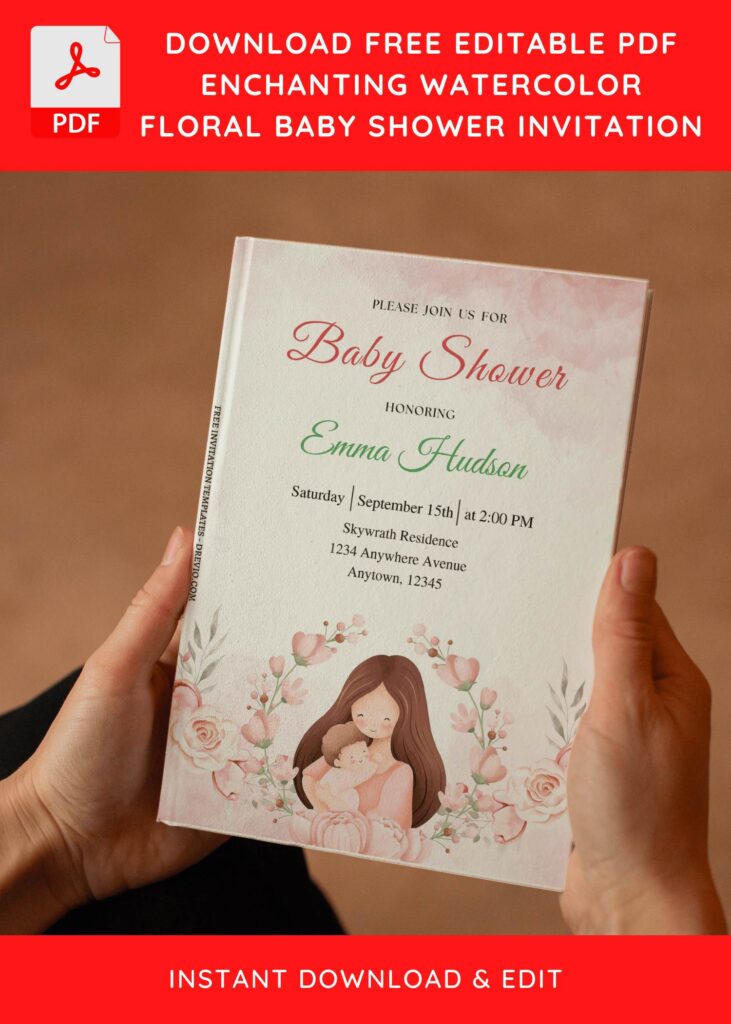 (Free Editable PDF) Graceful Floral Themed Baby Shower Invitation Templates E
