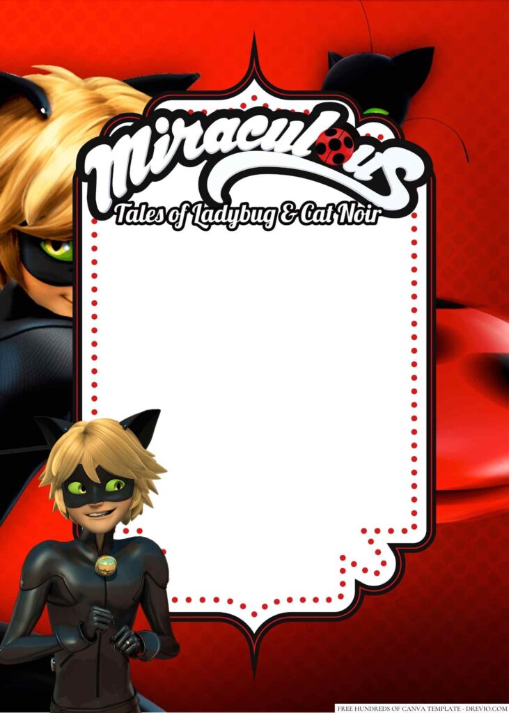 Invitation Template of 18+ Miraculous Ladybug and Cat Noir Canva Birthday Invitation Templates 3