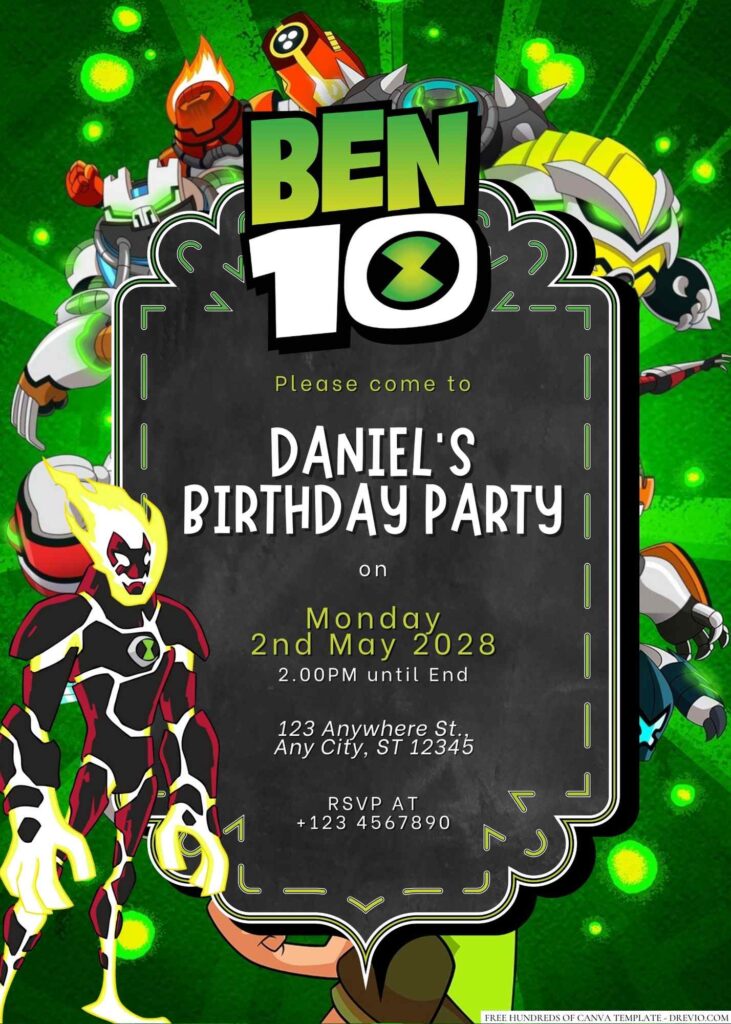 Free Editable Ben 10 Birthday Invitation