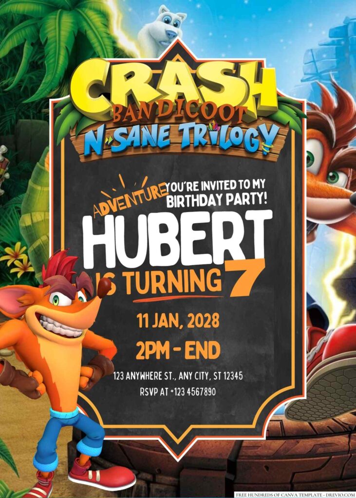 Free Editable Crash Bandicoot Birthday Invitation