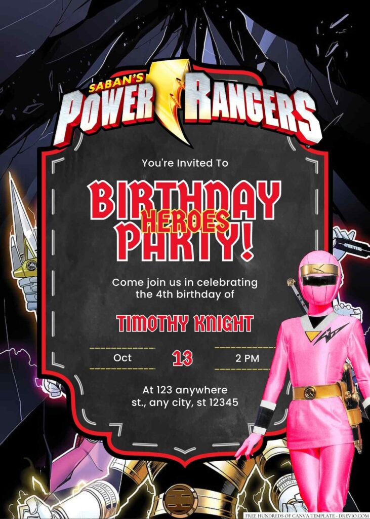 Free Editable Power Rangers Birthday Invitation