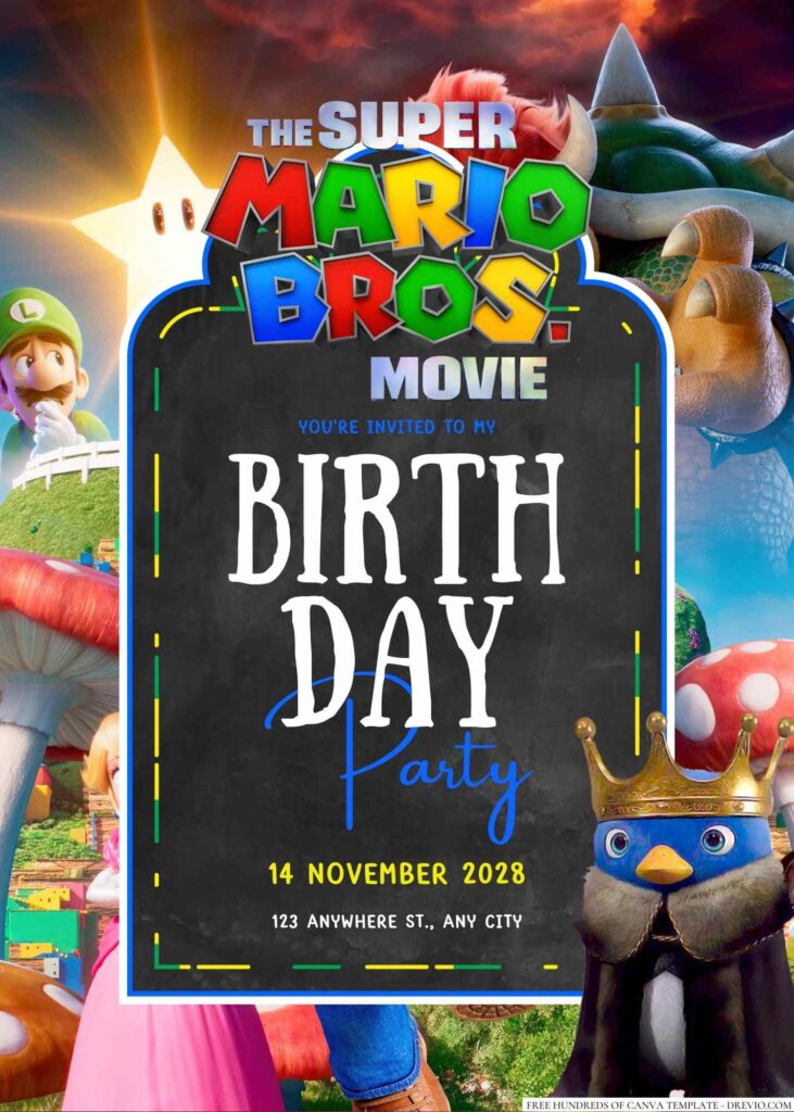 Plantilla de Invitation Mario Bros party birthday invitación