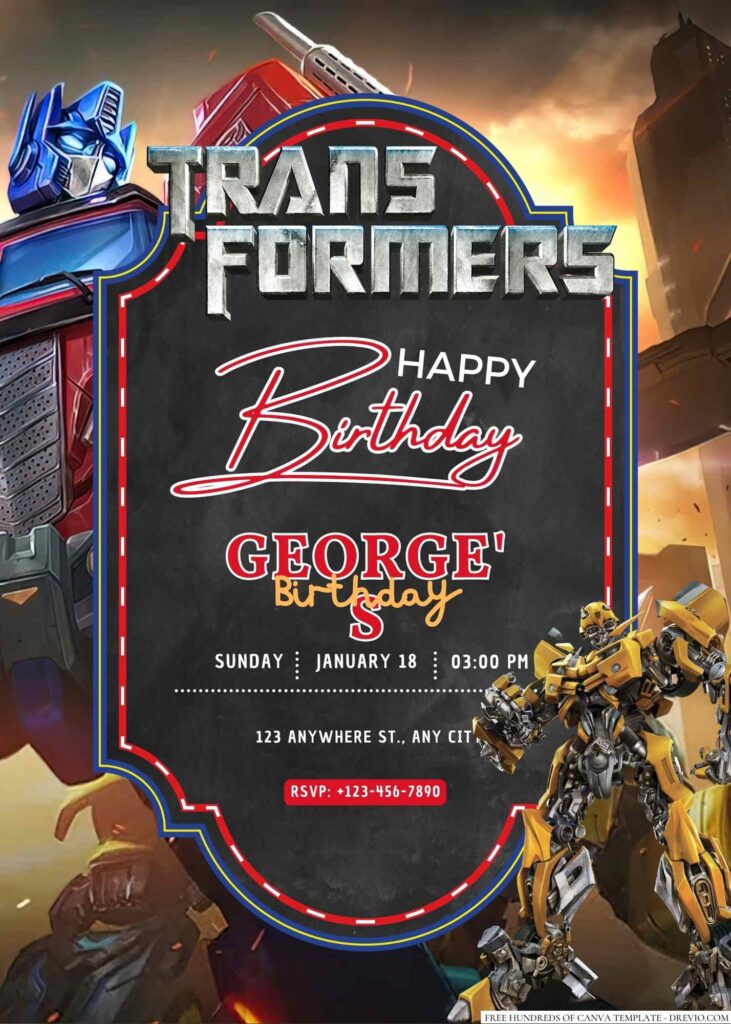 Free Editable Transformers Birthday Invitation