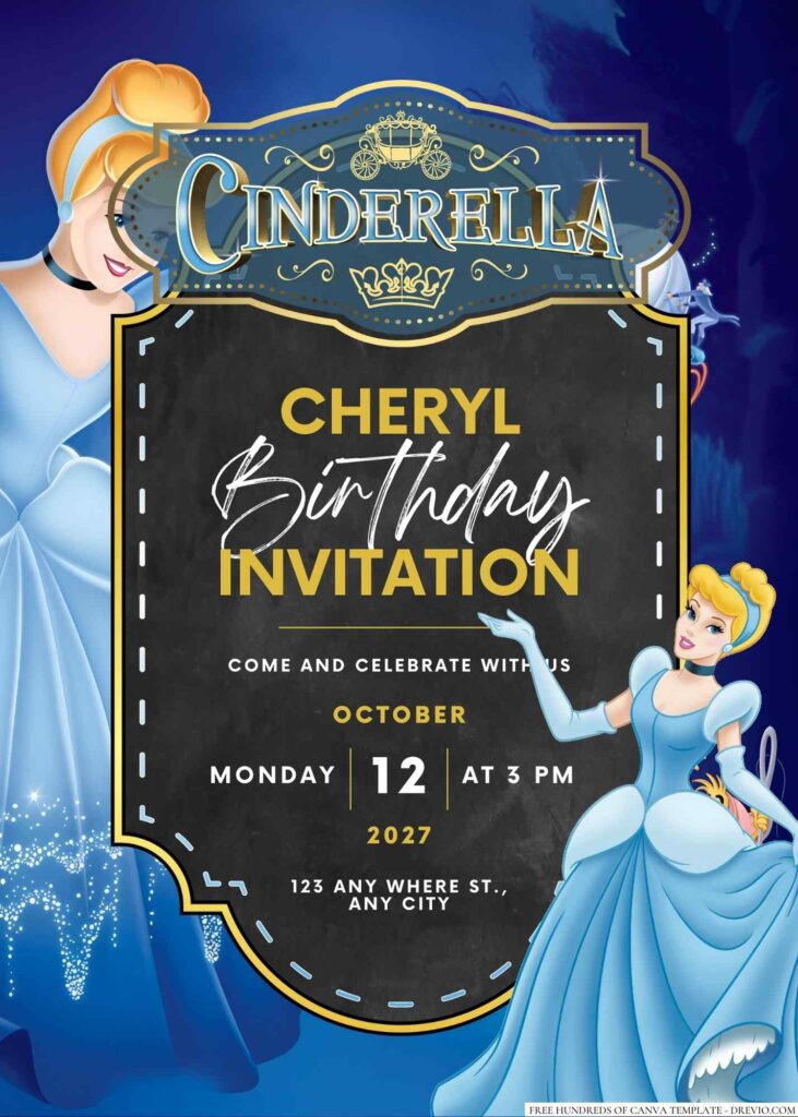 Free Editable Cinderella Birthday Invitation