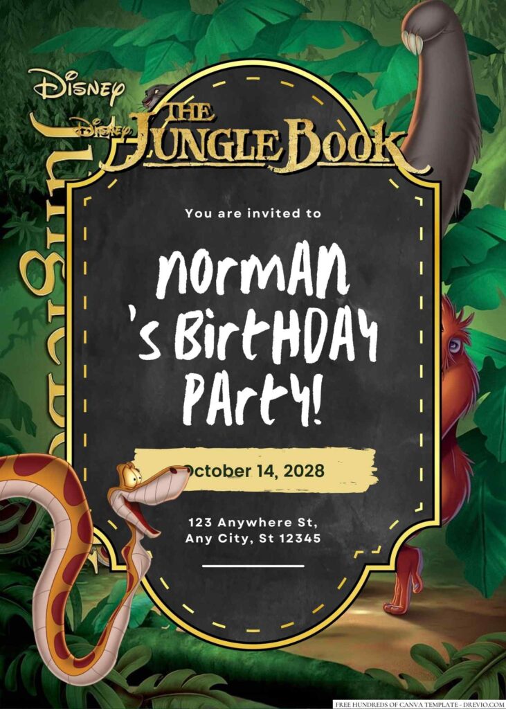 Free Editable The Jungle Book Birthday Invitation