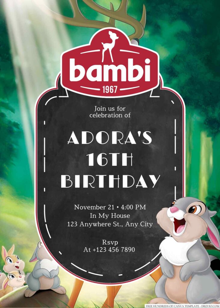 Free Editable Bambi Birthday Invitation