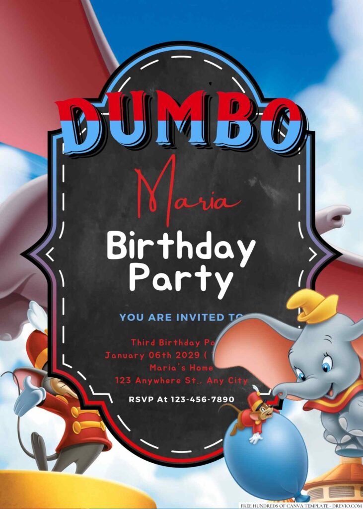 Free Editable Dumbo Birthday Invitation 