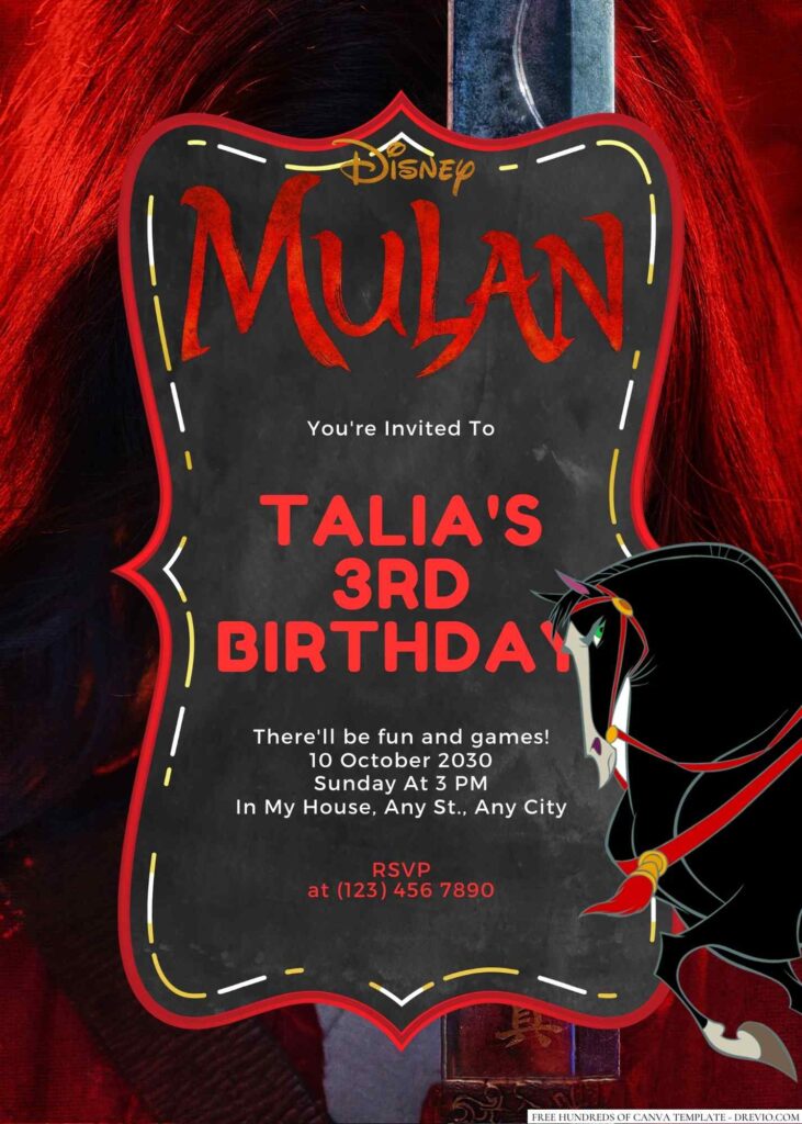 Free Editable Mulan Birthday Invitation