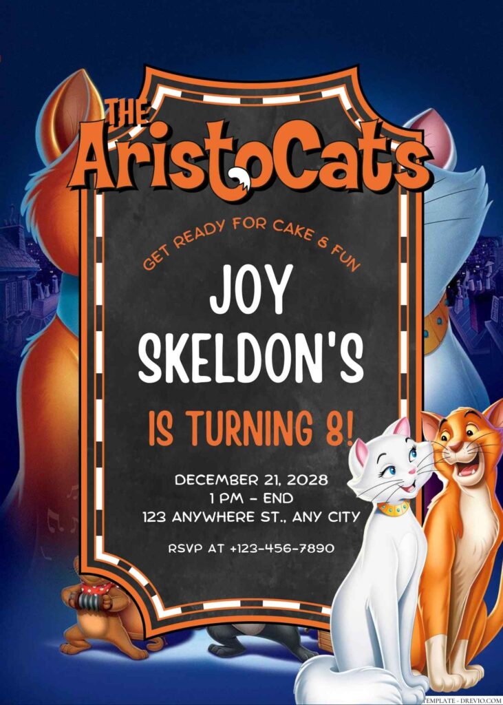 Free Editable The Aristocats Birthday Invitation