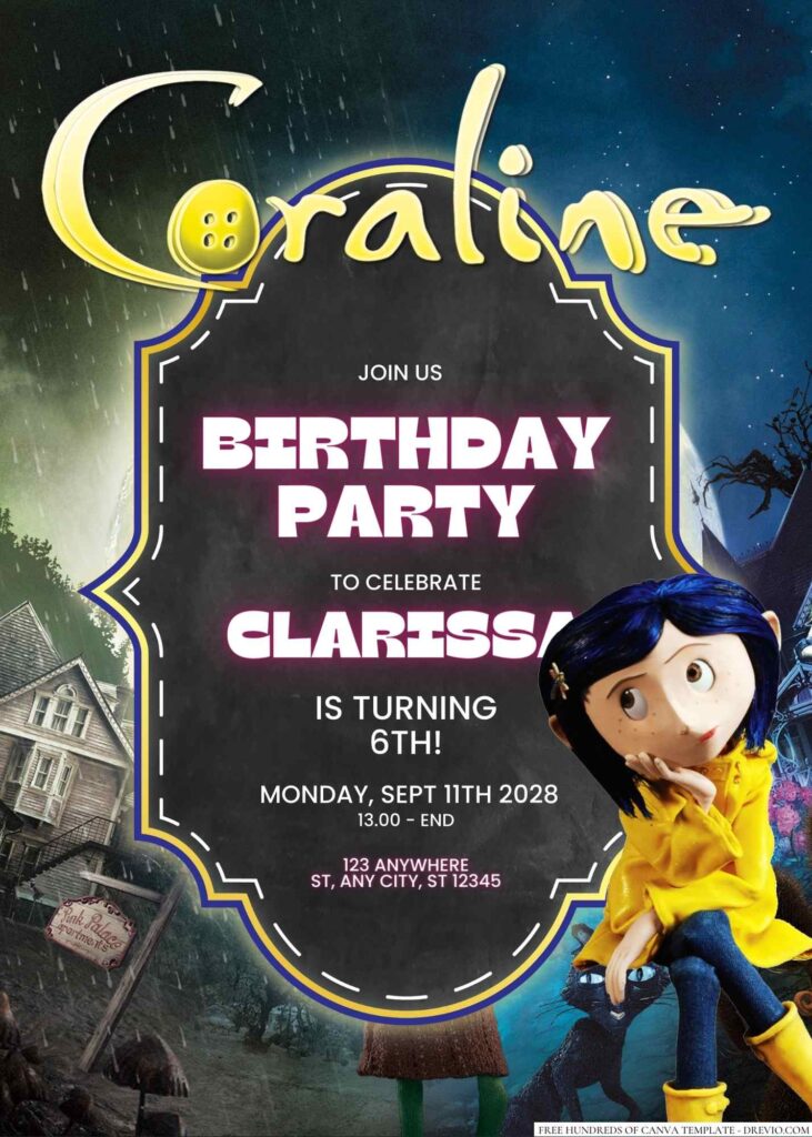 Free Editable Coraline Birthday Invitation