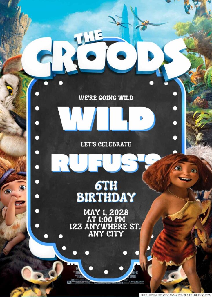 Free Editable The Croods Birthday Invitation