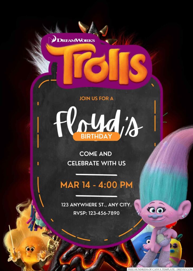 Free Editable Trolls Birthday Invitation 