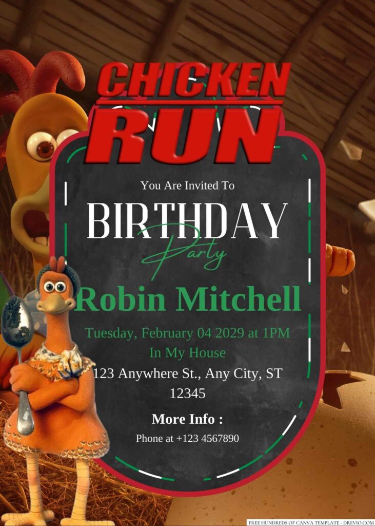 Free Editable Chicken Run Birthday Invitation