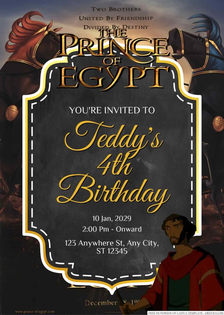 Free Editable The Prince of Egypt Birthday Invitation