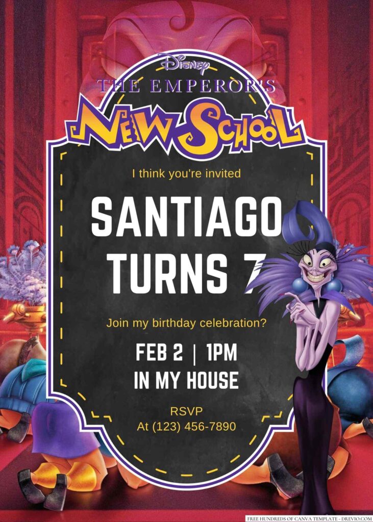 Free Editable The Emperor's New School Birthday Invitation