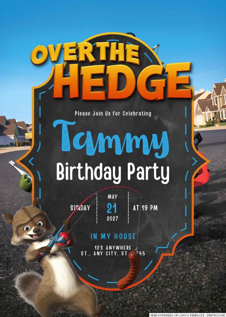 Free Editable Over the Hedge Birthday Invitation 