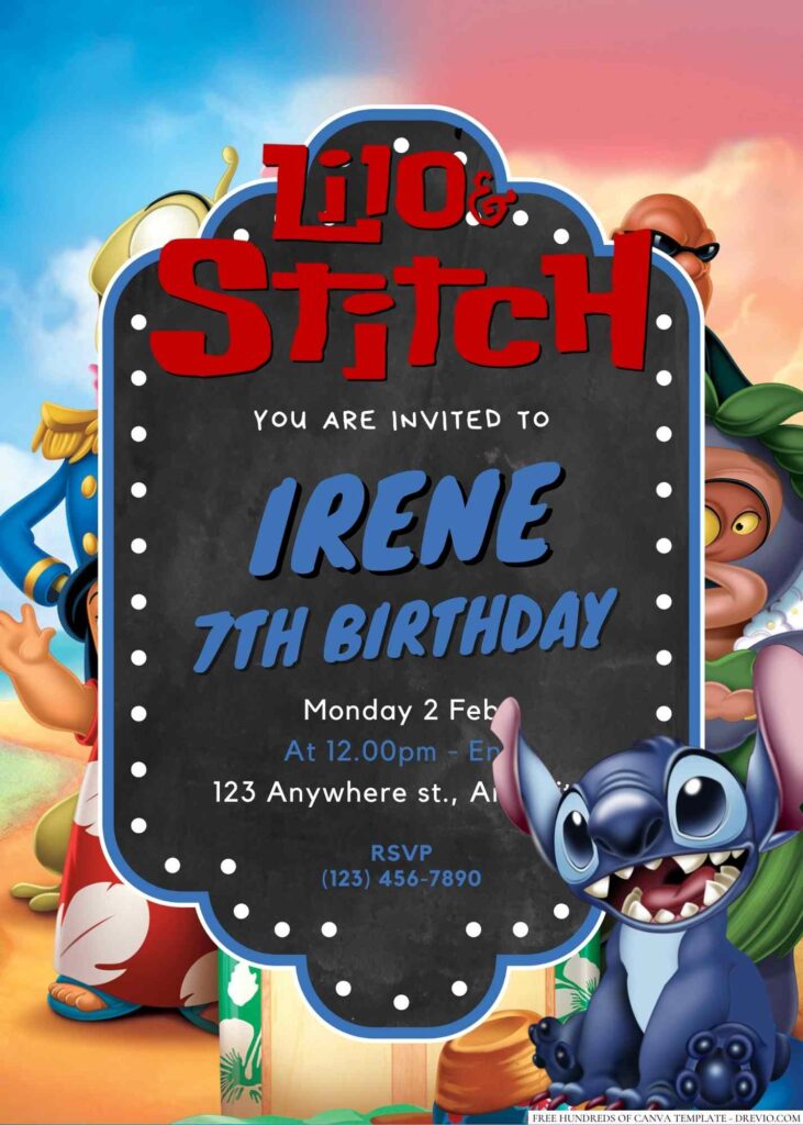 Free Editable Lilo & Stitch Birthday Invitation