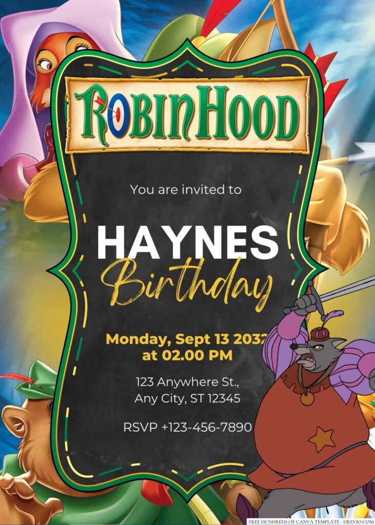 Free Editable Robin Hood Birthday Invitation