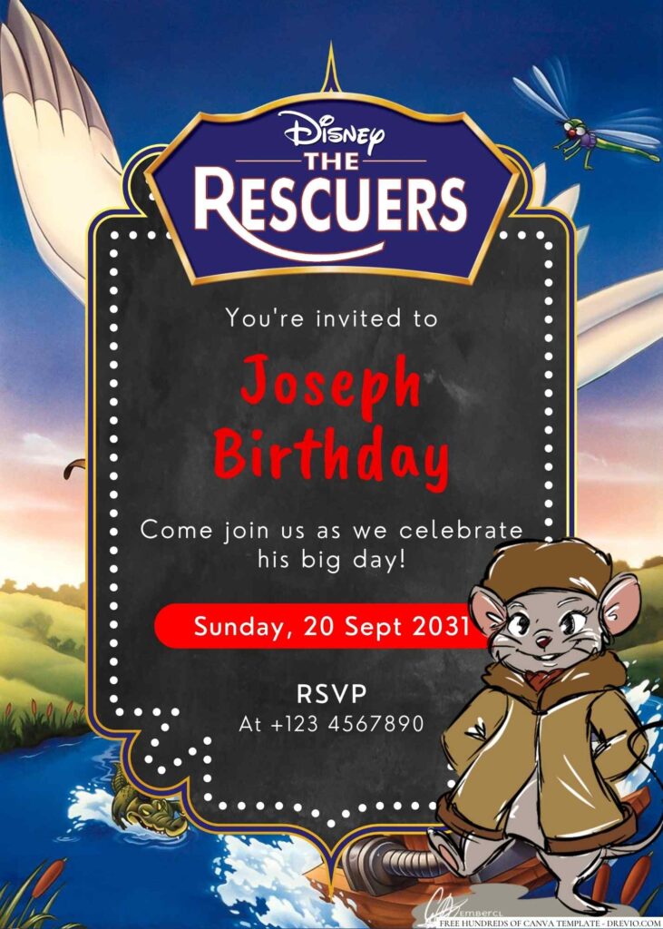 Free Editable The Rescuers Birthday Invitation 