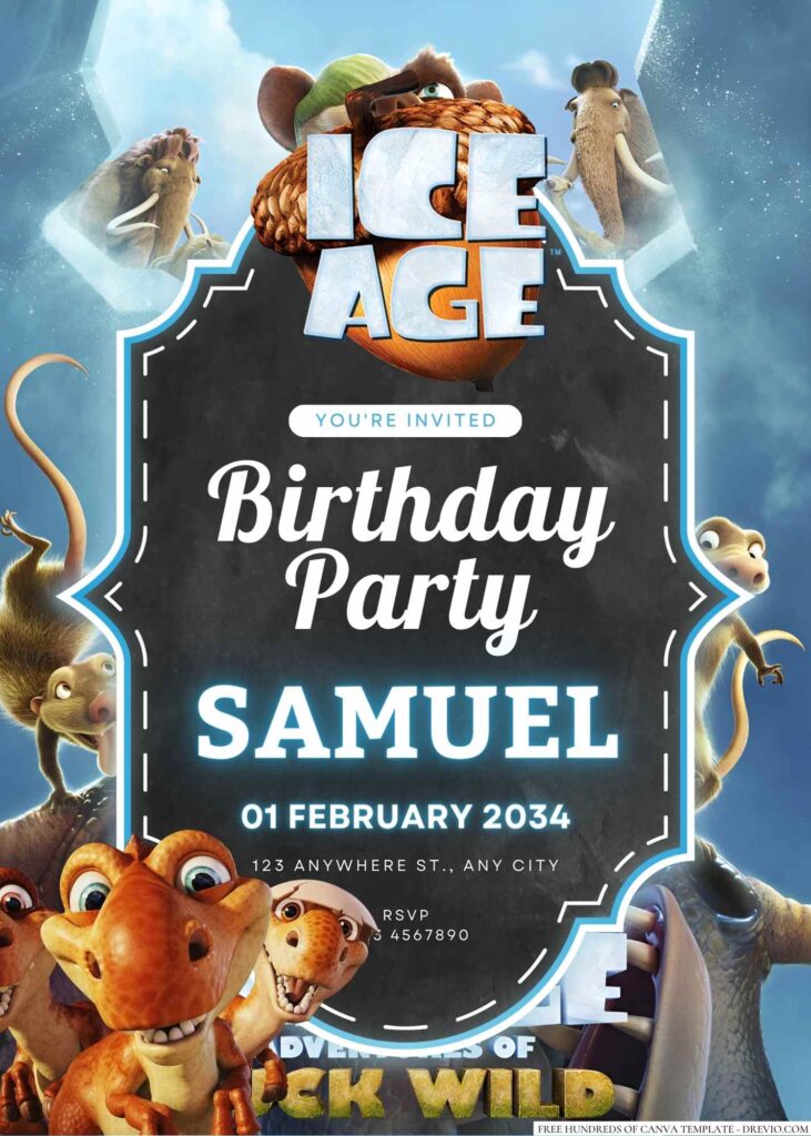 Free Editable Ice Age Birthday Invitation