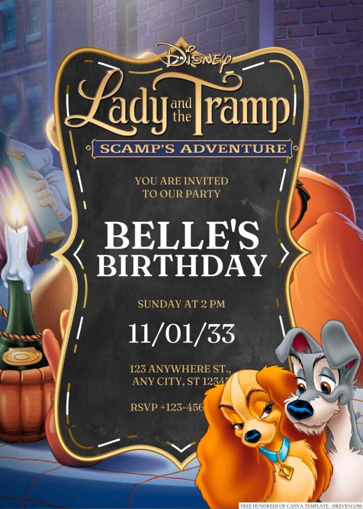 Free Editable Lady and The Tramp Birthday Invitation 