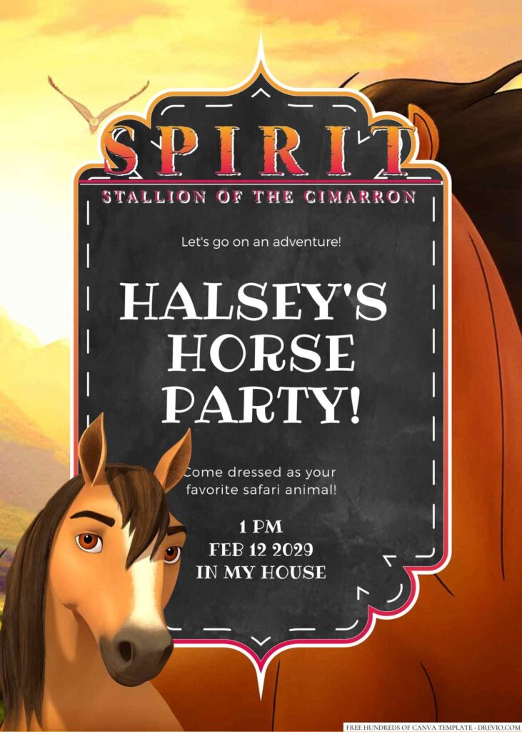 Free Editable Spirit Stallion of the Cimarron Birthday Invitation