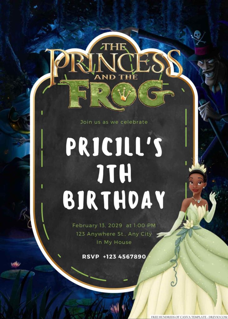 Free Editable The Princess and the Frog Birthday Invitation