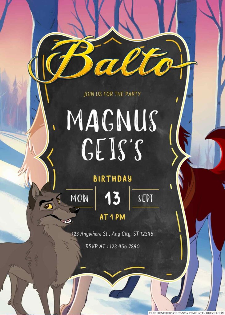 Free Editable Balto Birthday Invitation 