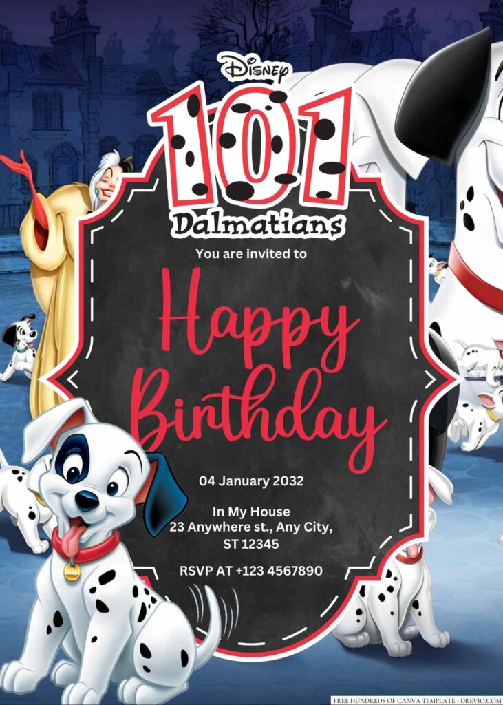 Free Editable One Hundred and One Dalmatians Birthday Invitation