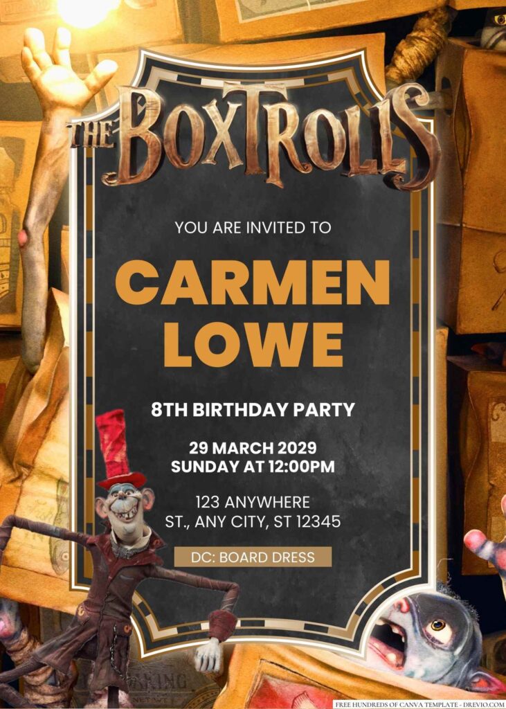 Free Editable The Boxtrolls Birthday Invitation