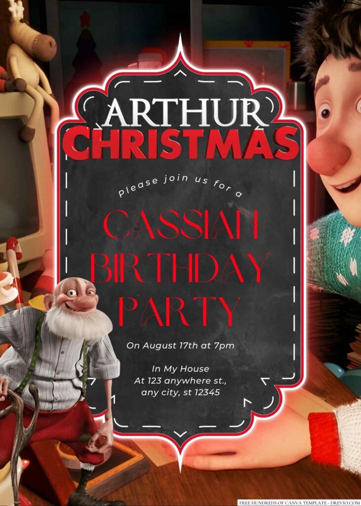 Free Editable Arthur Christmas Birthday Invitation