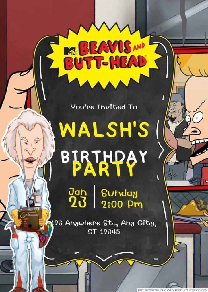 Free Editable Beavis & Butt-Head Birthday Invitation