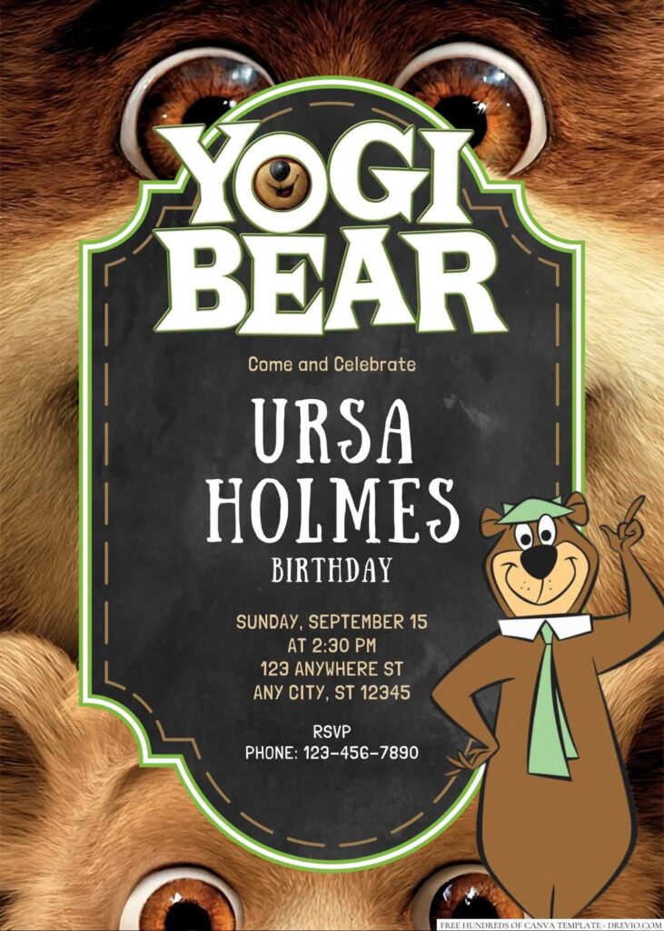 Free Editable Yogi Bear Birthday Invitation