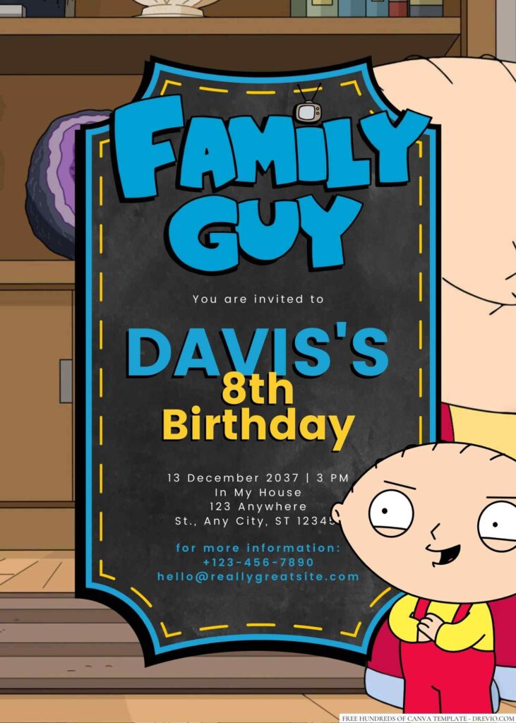 Free Editable Stewie Griffin (Family Guy) Birthday Invitation