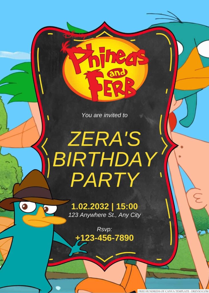 Free Editable Phineas and Ferb Birthday Invitation