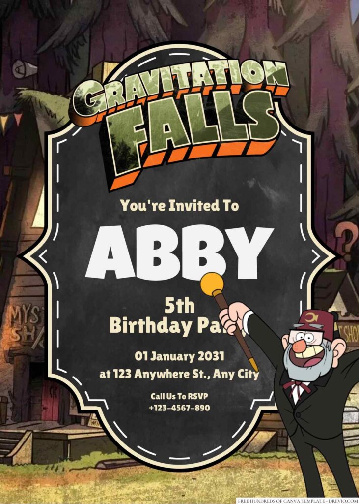 Free Editable Grunkle Stan (Gravity Falls) Birthday Invitation