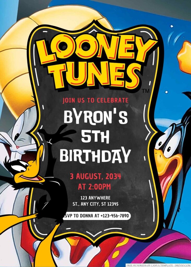 Free Editable Daffy Duck (Looney Tunes) Birthday Invitation