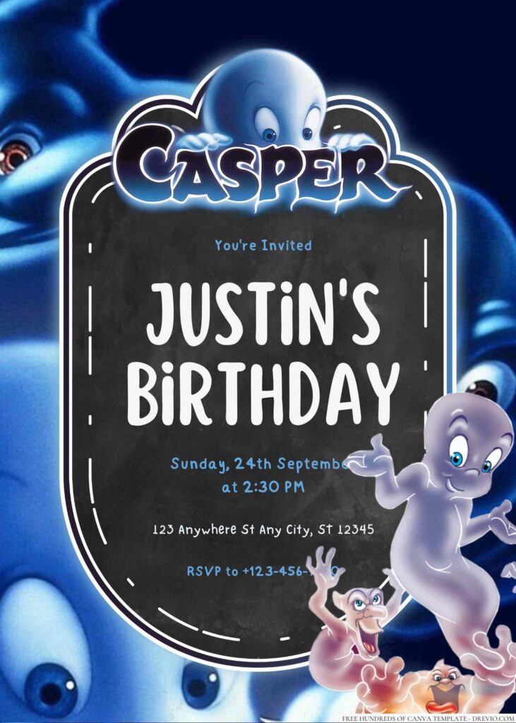 Free Editable Casper Ghost Birthday Invitation