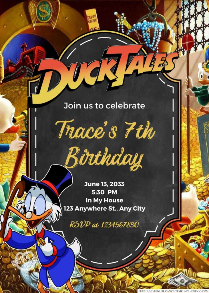 Free Editable Scrooge McDuck (DuckTales) Birthday Invitation