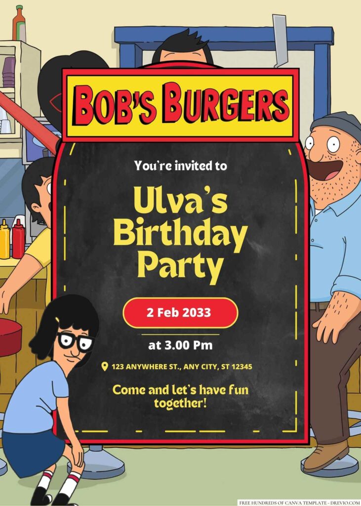 Free Editable Tina Belcher (Bob’s Burgers) Birthday Invitation