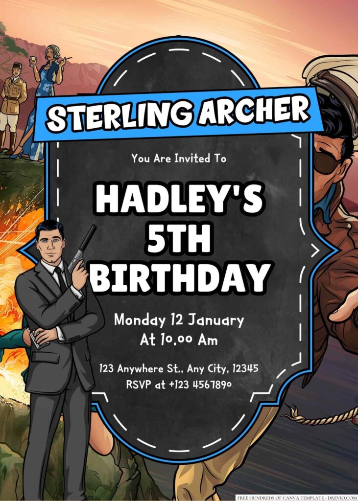 Free Editable Sterling Archer (Archer) Birthday Invitation