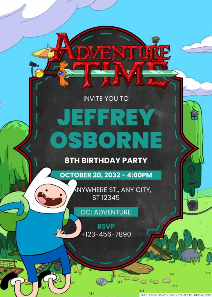 Finn the Human and Jake the Dog (Adventure Time) Birthday Invitation