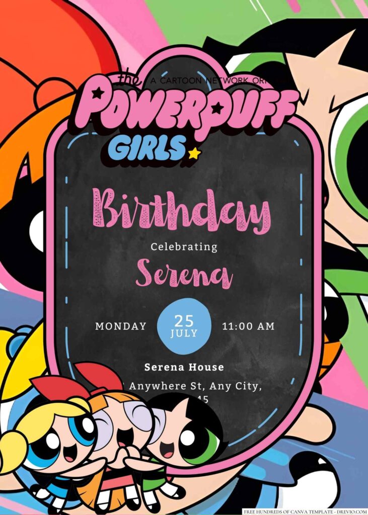 Blossom, Bubbles, and Buttercup (The Powerpuff Girls) Birthday Invitation