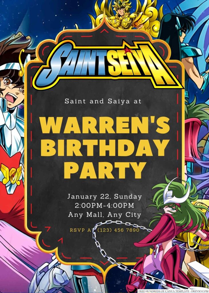 Saint Seiya Birthday Invitation