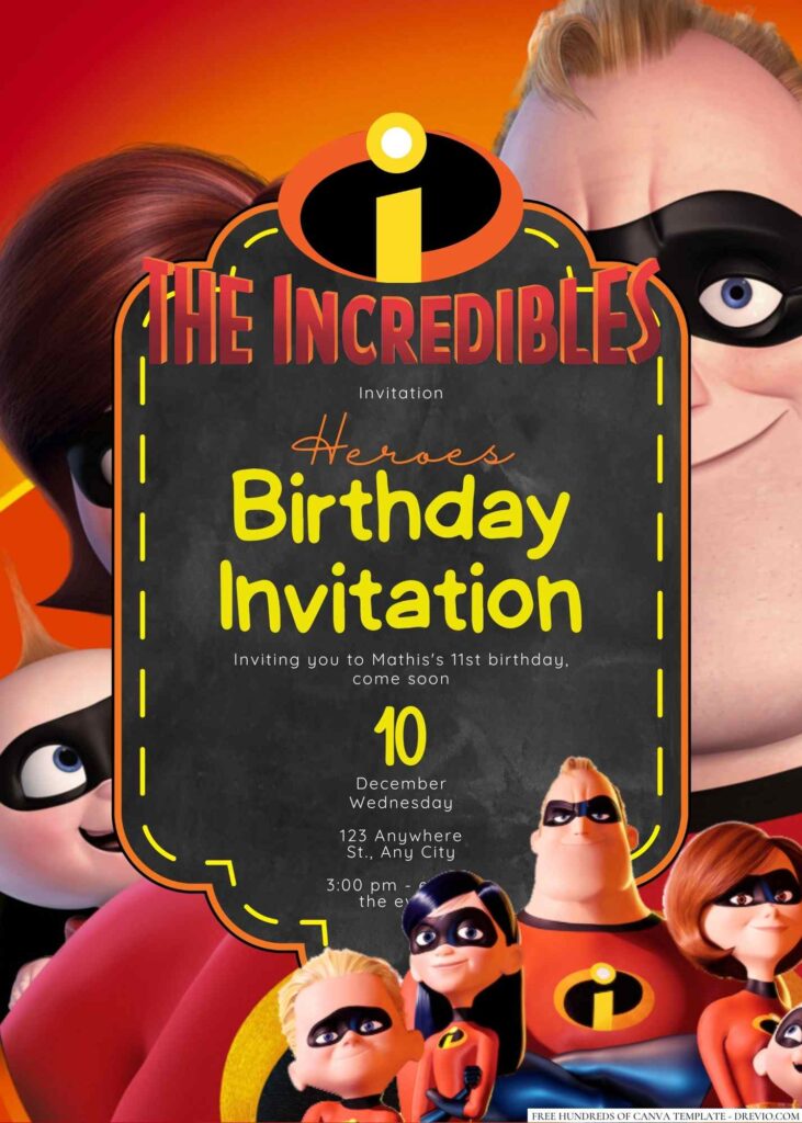 Free Editable The Incredibles Family Birthday Invitation 