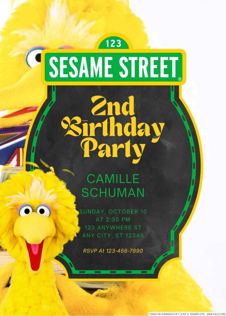 Free Editable Big Bird from Sesame Street Birthday invitation