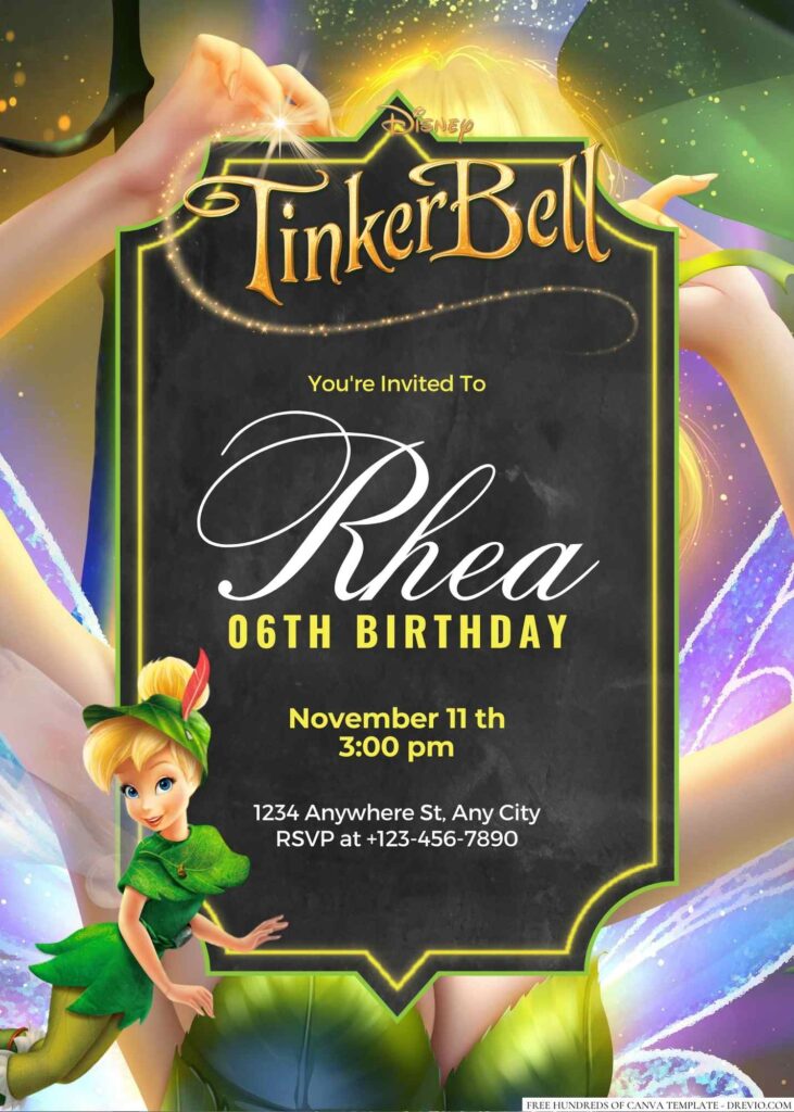 Free Editable Tinker Bell Birthday invitation