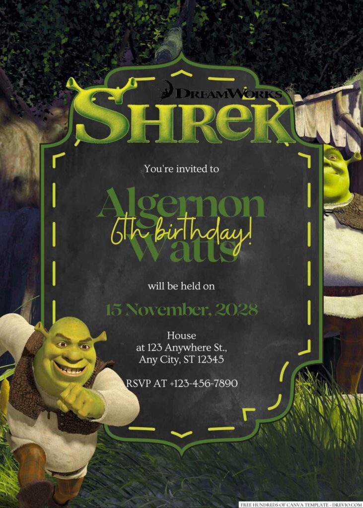 Free Editable Shrek Birthday Invitation